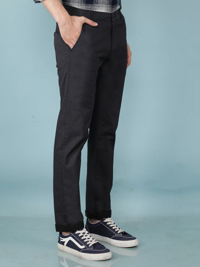 Black Printed Chinos Straight Trousers-Men Trousers-Crimsoune Club