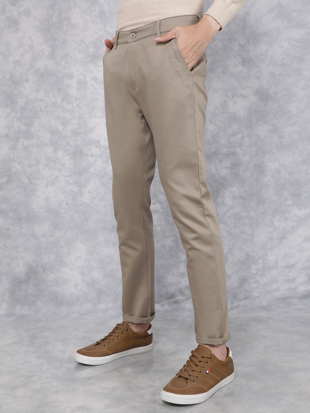 Khaki Dobby Trousers-Men Trousers-Crimsoune Club