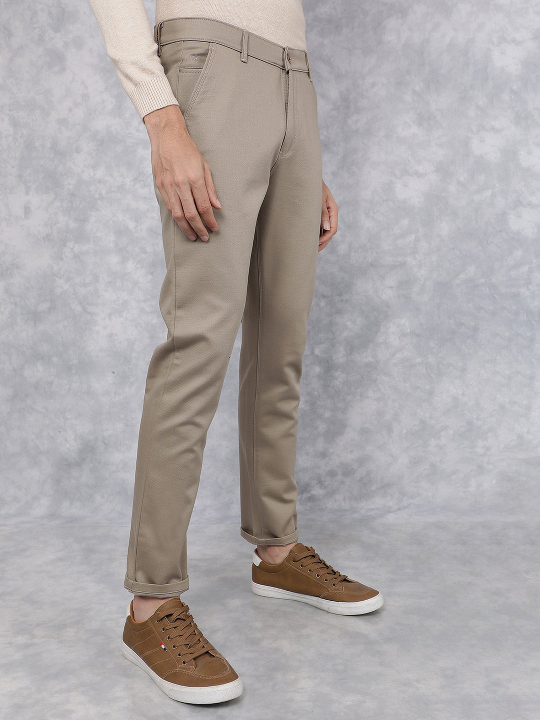 Khaki Dobby Trousers-Men Trousers-Crimsoune Club