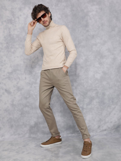 Khaki Dobby Trousers-Men Trousers-Crimsoune Club