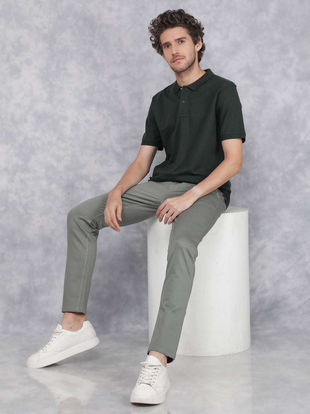 Green Dobby Trousers-Men Trousers-Crimsoune Club