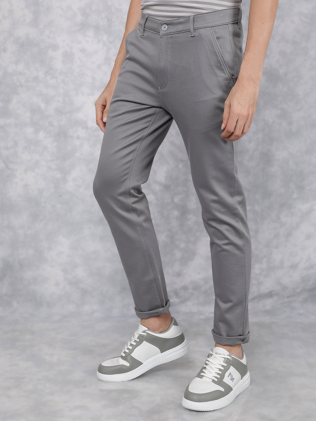 Grey Dobby Trousers-Men Trousers-Crimsoune Club