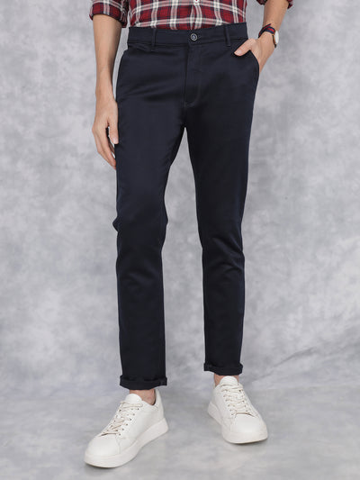 Navy Blue Dobby Trousers-Men Trousers-Crimsoune Club