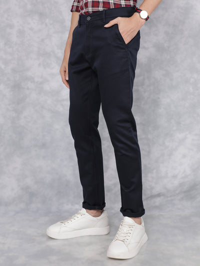 Navy Blue Dobby Trousers-Men Trousers-Crimsoune Club