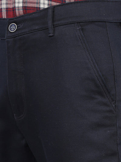 Navy Blue Dobby Trousers-Men Trousers-Crimsoune Club