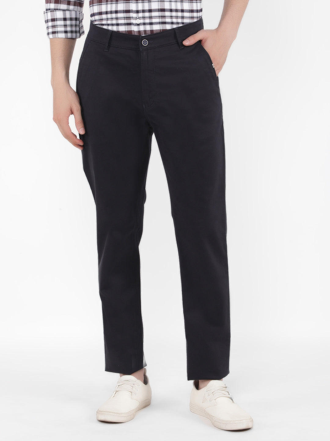 Navy Blue Textured Trousers-Men Trousers-Crimsoune Club