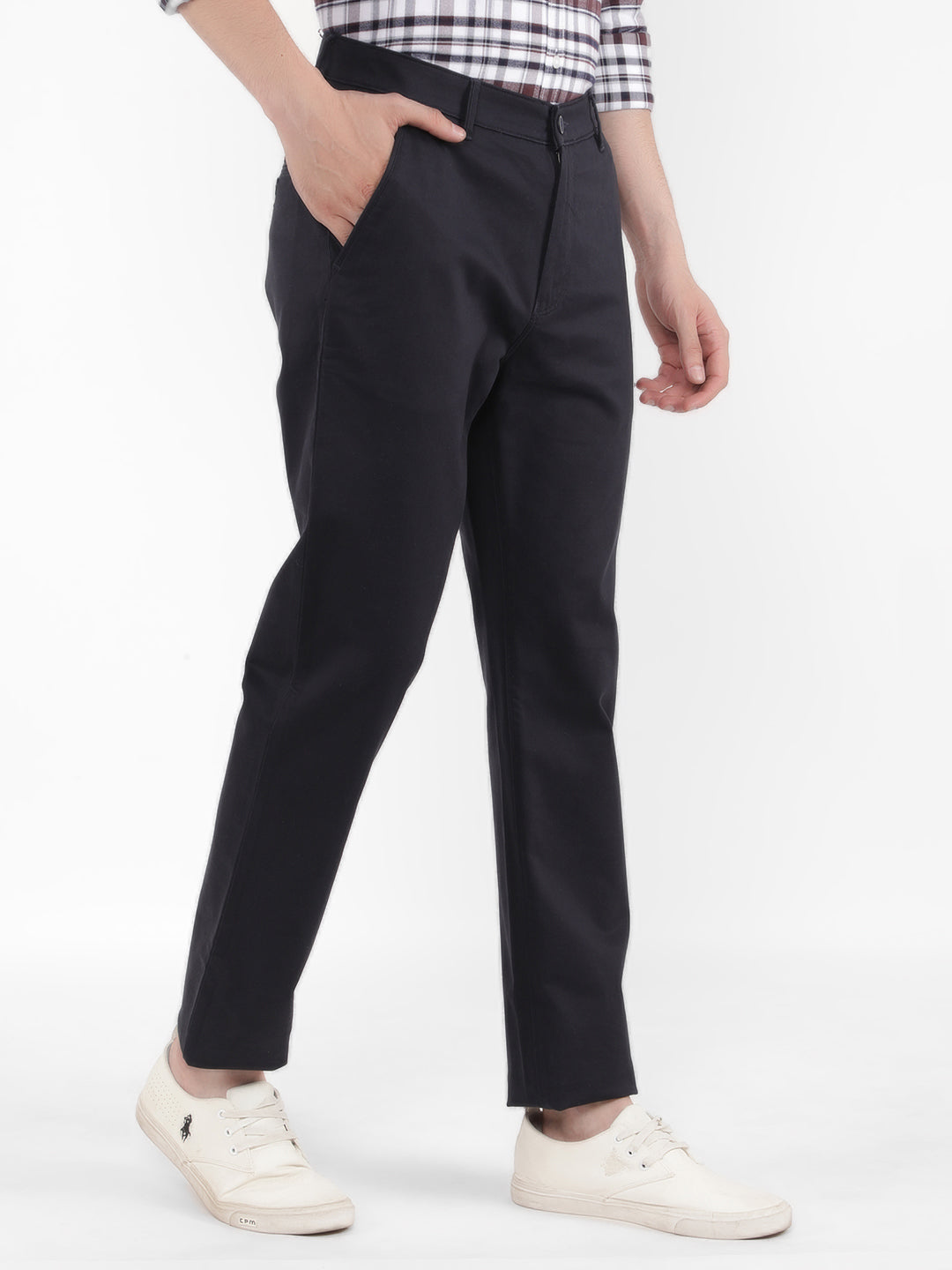 Navy Blue Textured Trousers-Men Trousers-Crimsoune Club