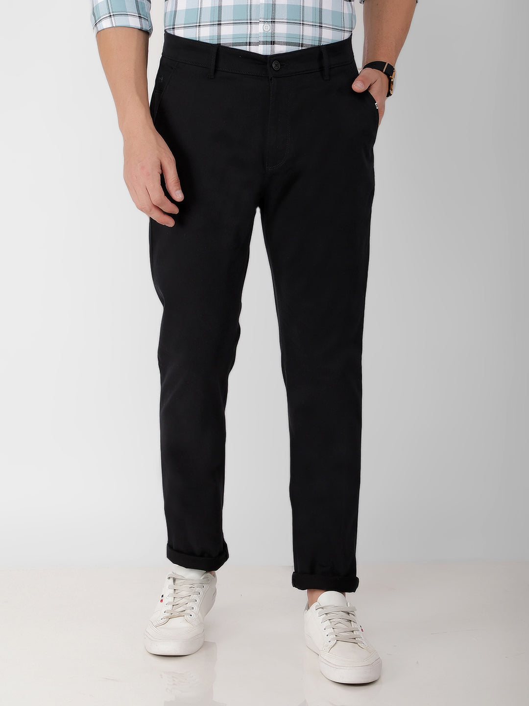 Black Textured Trousers-Men Trousers-Crimsoune Club