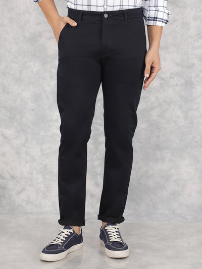 Navy Blue Printed Chinos Trousers-Men Trousers-Crimsoune Club