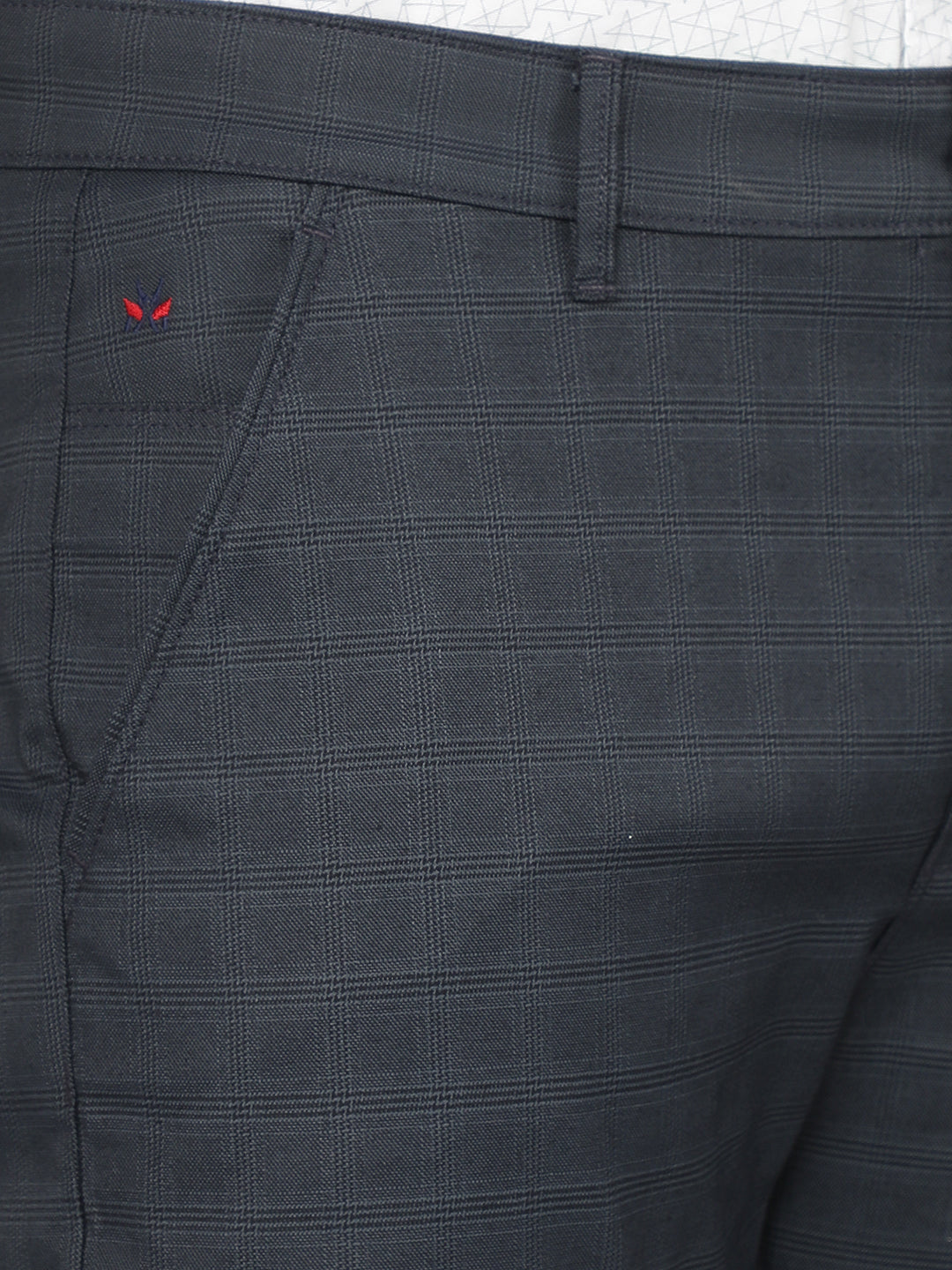 Navy Blue Checkered Chinos Trousers-Men Trousers-Crimsoune Club