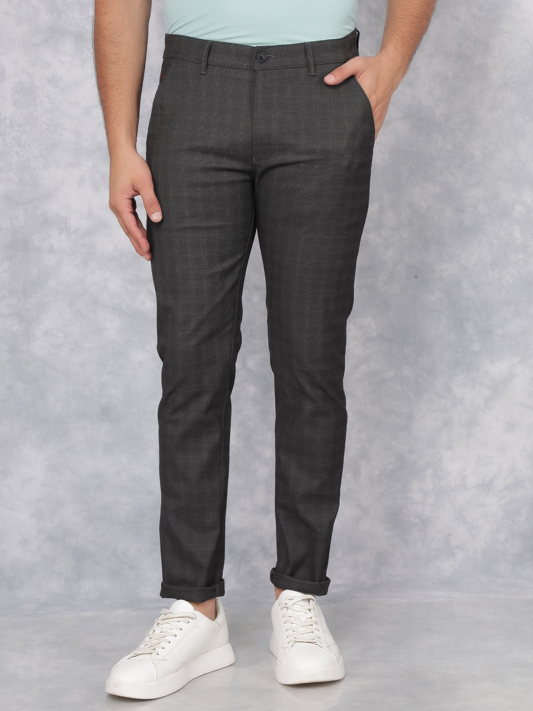 Grey Checkered Chinos Trousers-Men Trousers-Crimsoune Club