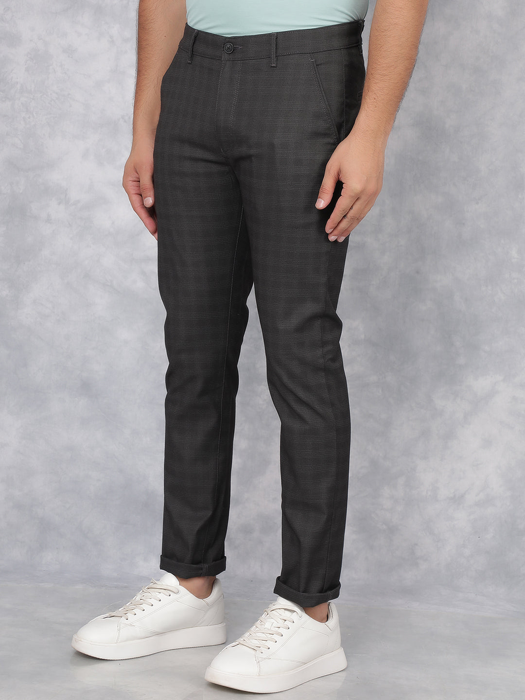 Grey Checkered Chinos Trousers-Men Trousers-Crimsoune Club