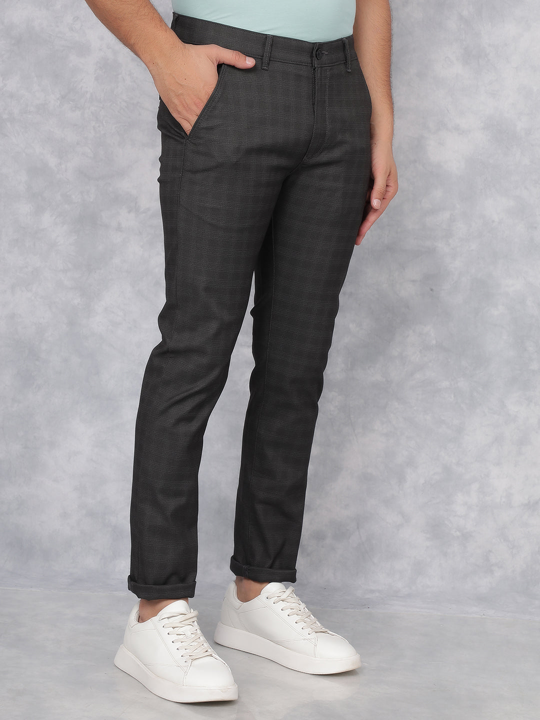 Grey Checkered Chinos Trousers-Men Trousers-Crimsoune Club