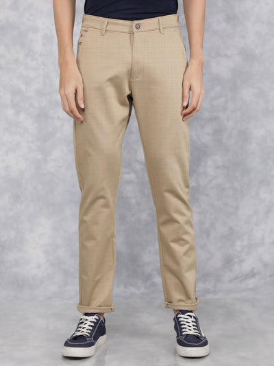 Beige Checkered Chinos Trousers-Men Trousers-Crimsoune Club