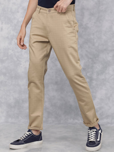 Beige Checkered Chinos Trousers-Men Trousers-Crimsoune Club