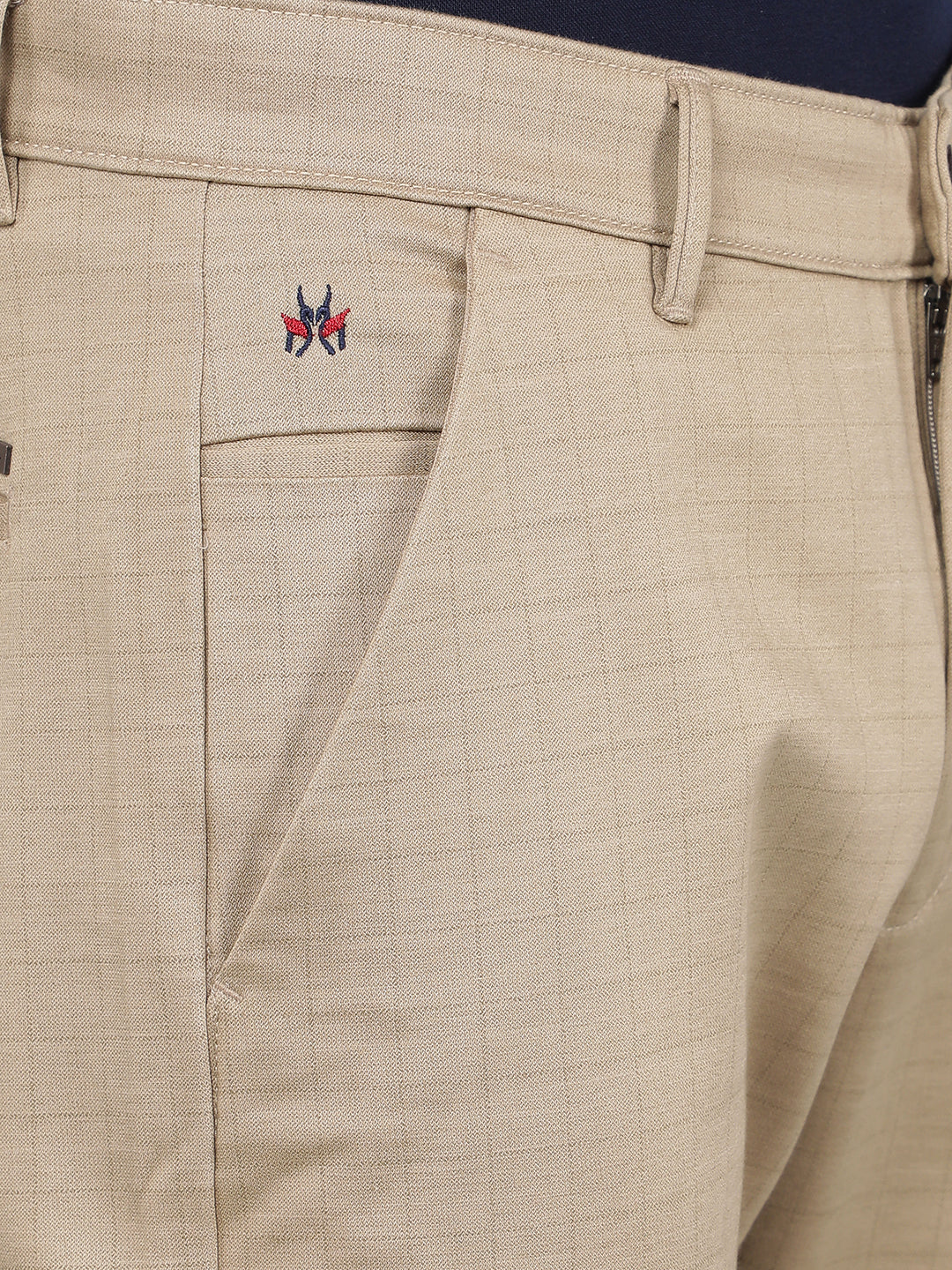 Beige Checkered Chinos Trousers-Men Trousers-Crimsoune Club