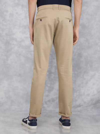 Beige Checkered Chinos Trousers-Men Trousers-Crimsoune Club