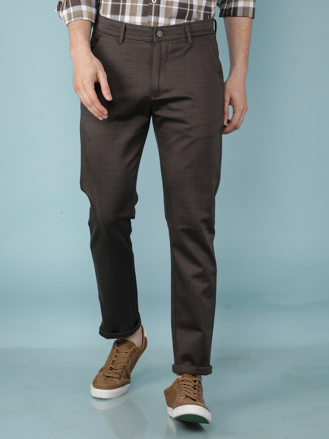 Olive Checkered Chinos Trousers-Men Trousers-Crimsoune Club