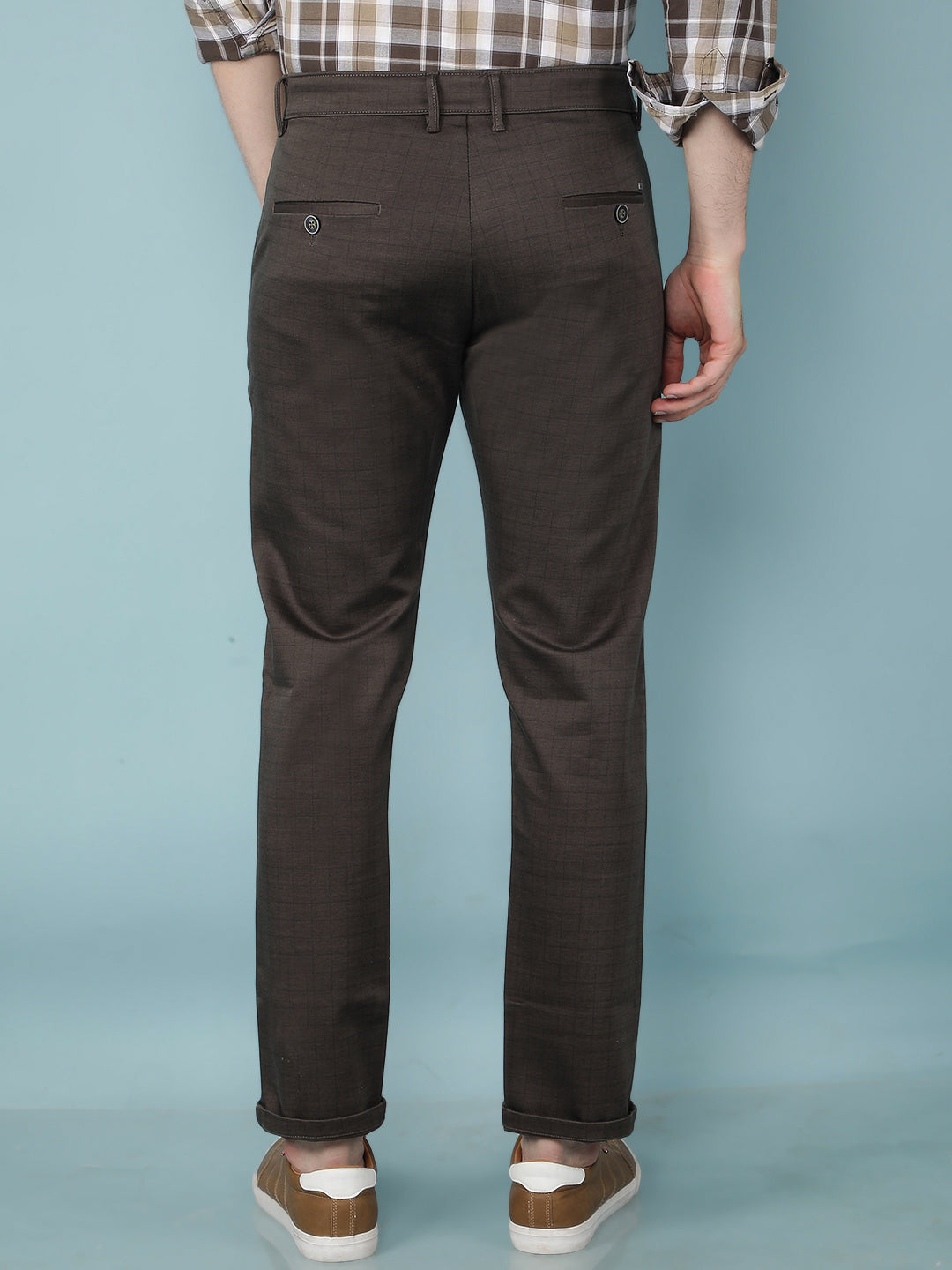 Olive Checkered Chinos Trousers-Men Trousers-Crimsoune Club