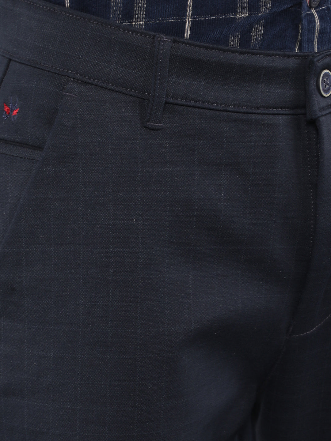 Navy Blue Checkered Chinos Trousers-Men Trousers-Crimsoune Club