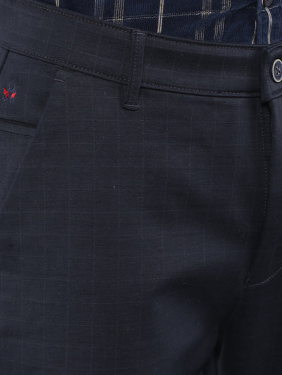 Navy Blue Checkered Chinos Trousers-Men Trousers-Crimsoune Club