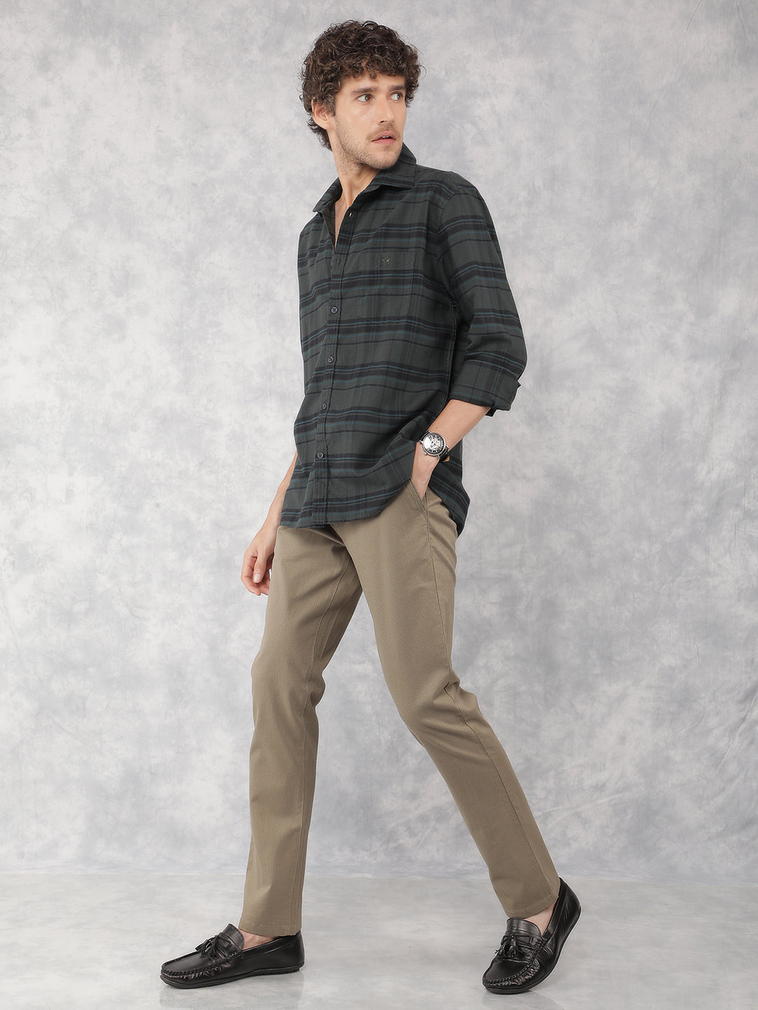 Olive Printed Chinos Trousers-Men Trousers-Crimsoune Club