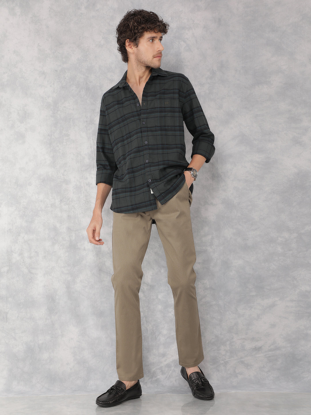 Olive Printed Chinos Trousers-Men Trousers-Crimsoune Club