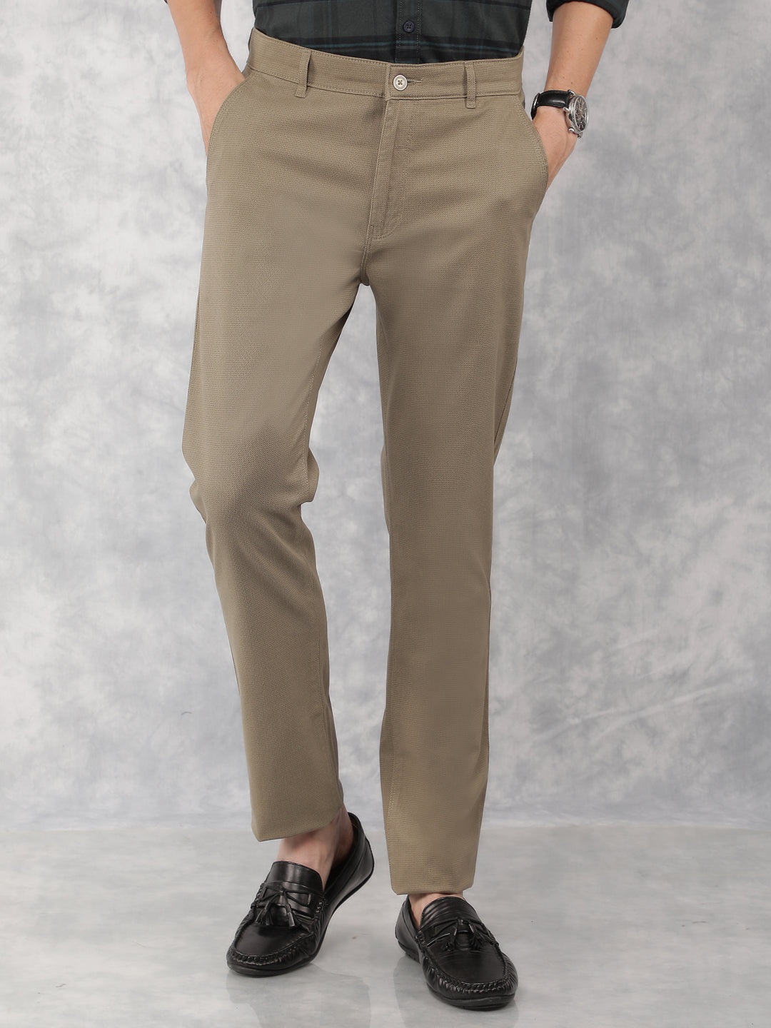 Olive Printed Chinos Trousers-Men Trousers-Crimsoune Club