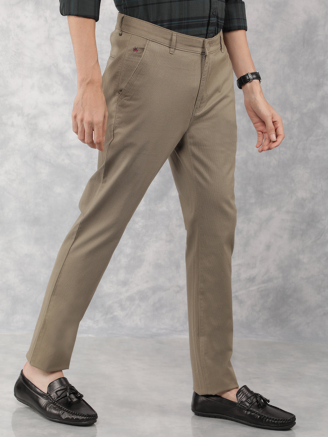 Olive Printed Chinos Trousers-Men Trousers-Crimsoune Club