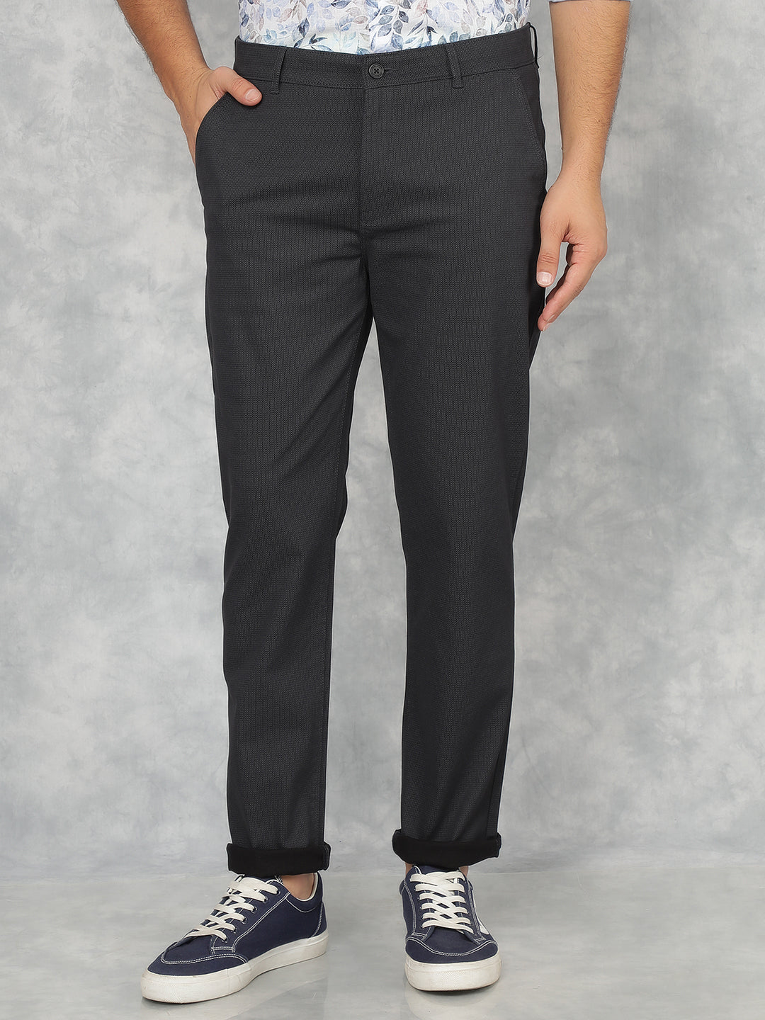 Black Printed Chinos Trousers-Men Trousers-Crimsoune Club