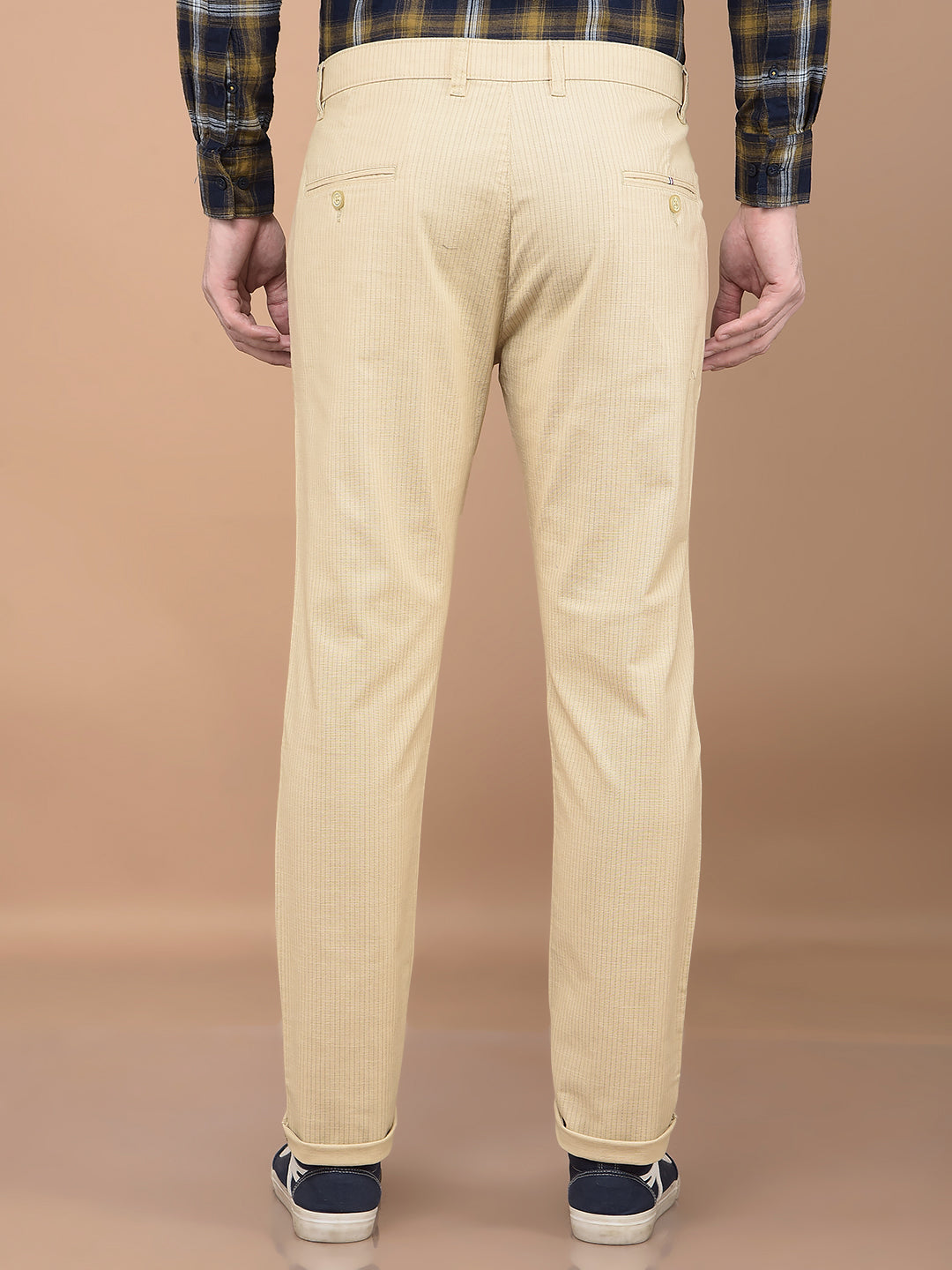 Beige Vertical Stripes Trousers