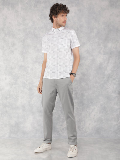 Grey Printed Chinos Trousers-Men Trousers-Crimsoune Club