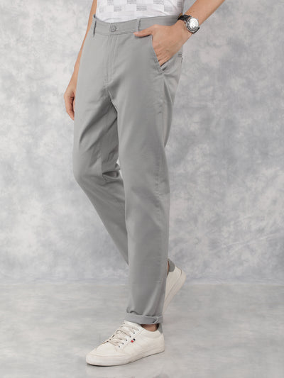 Grey Printed Chinos Trousers-Men Trousers-Crimsoune Club