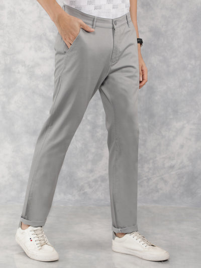 Grey Printed Chinos Trousers-Men Trousers-Crimsoune Club