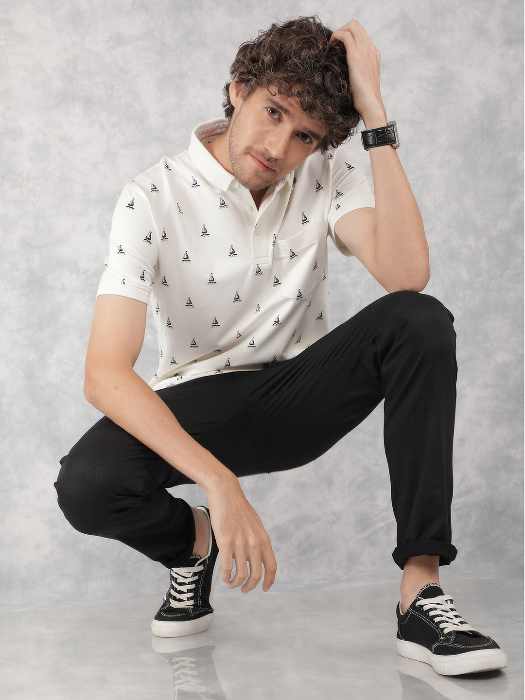 Black Printed Chinos Trousers-Men Trousers-Crimsoune Club