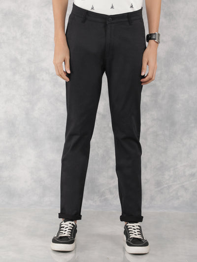 Black Printed Chinos Trousers-Men Trousers-Crimsoune Club