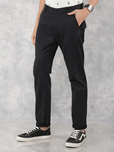 Black Printed Chinos Trousers-Men Trousers-Crimsoune Club