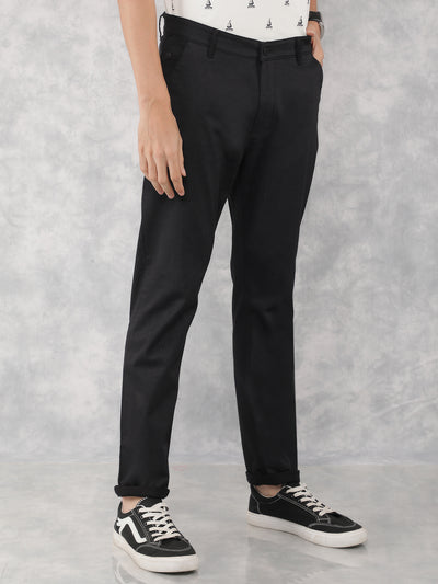 Black Printed Chinos Trousers-Men Trousers-Crimsoune Club