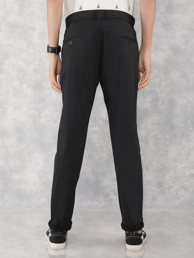 Black Printed Chinos Trousers-Men Trousers-Crimsoune Club