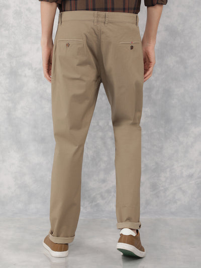 Beige Printed Chinos Trousers-Men Trousers-Crimsoune Club