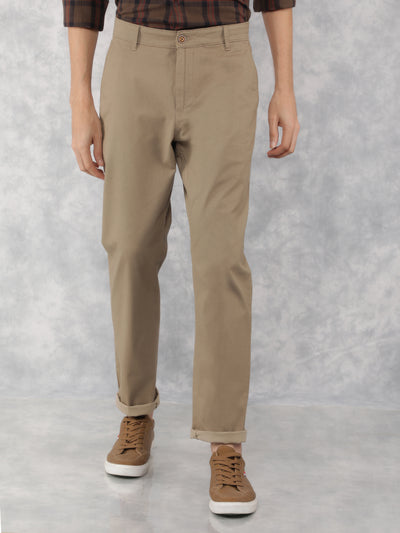 Beige Printed Chinos Trousers-Men Trousers-Crimsoune Club