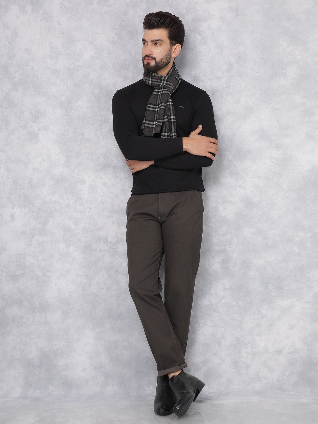 Olive Printed Chinos Trousers-Men Trousers-Crimsoune Club