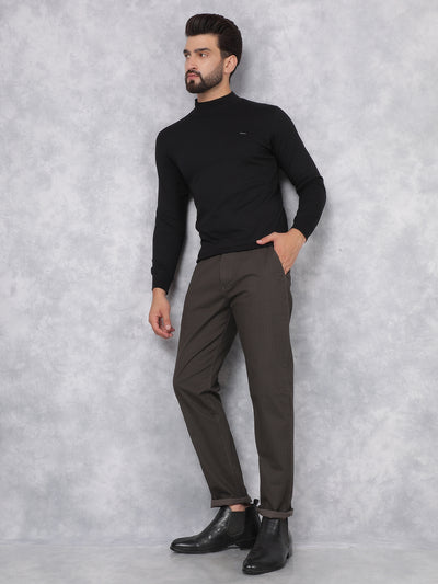 Olive Printed Chinos Trousers-Men Trousers-Crimsoune Club