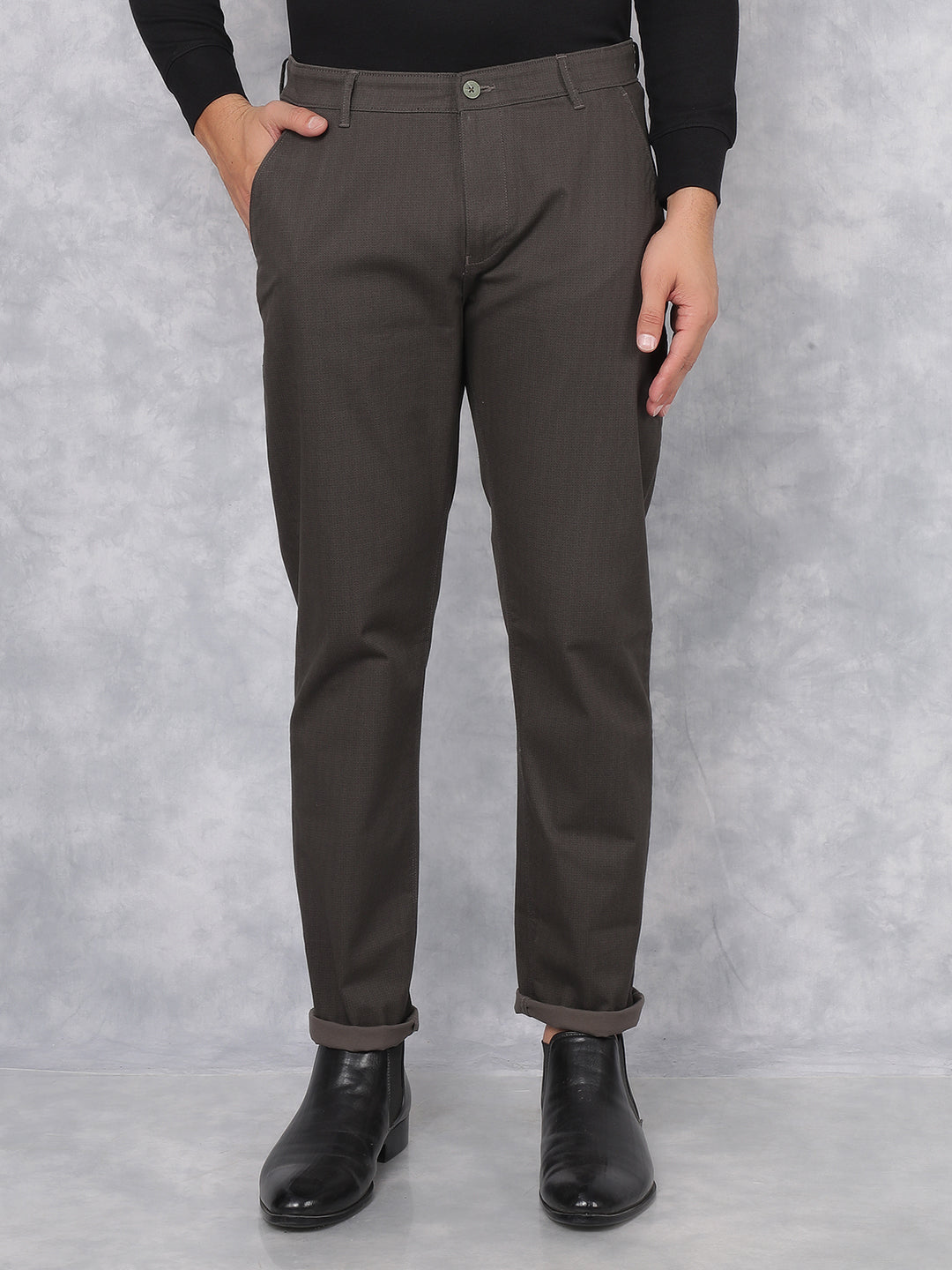 Olive Printed Chinos Trousers-Men Trousers-Crimsoune Club