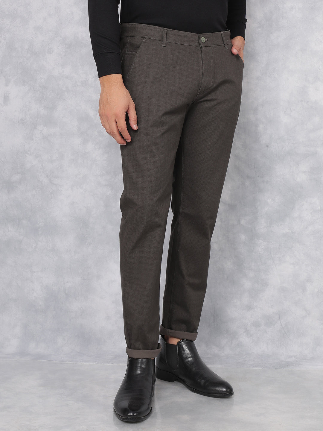 Olive Printed Chinos Trousers-Men Trousers-Crimsoune Club