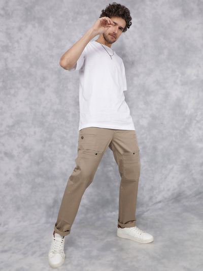 Khaki Cargo Trousers-Men Trousers-Crimsoune Club