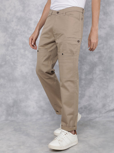 Khaki Cargo Trousers-Men Trousers-Crimsoune Club