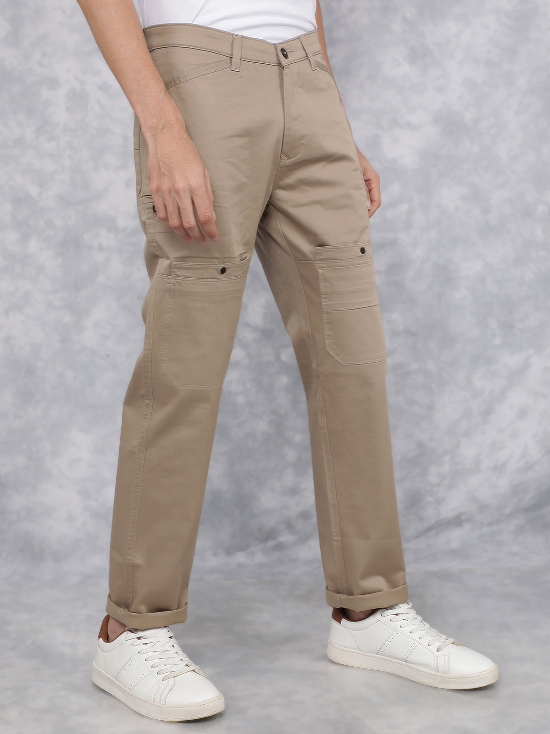 Khaki Cargo Trousers-Men Trousers-Crimsoune Club