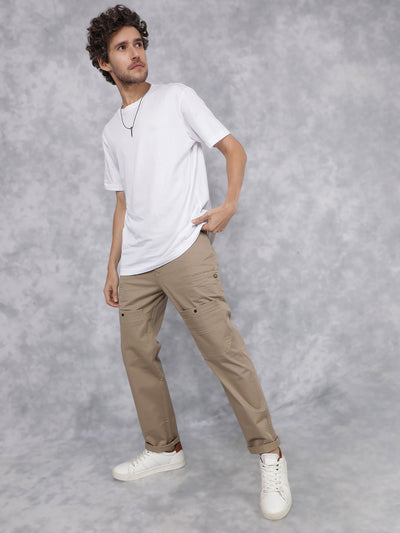 Khaki Cargo Trousers-Men Trousers-Crimsoune Club