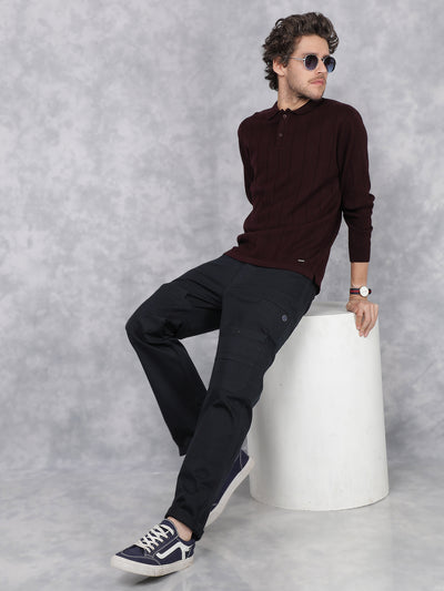 Navy Blue Cargo Trousers-Men Trousers-Crimsoune Club